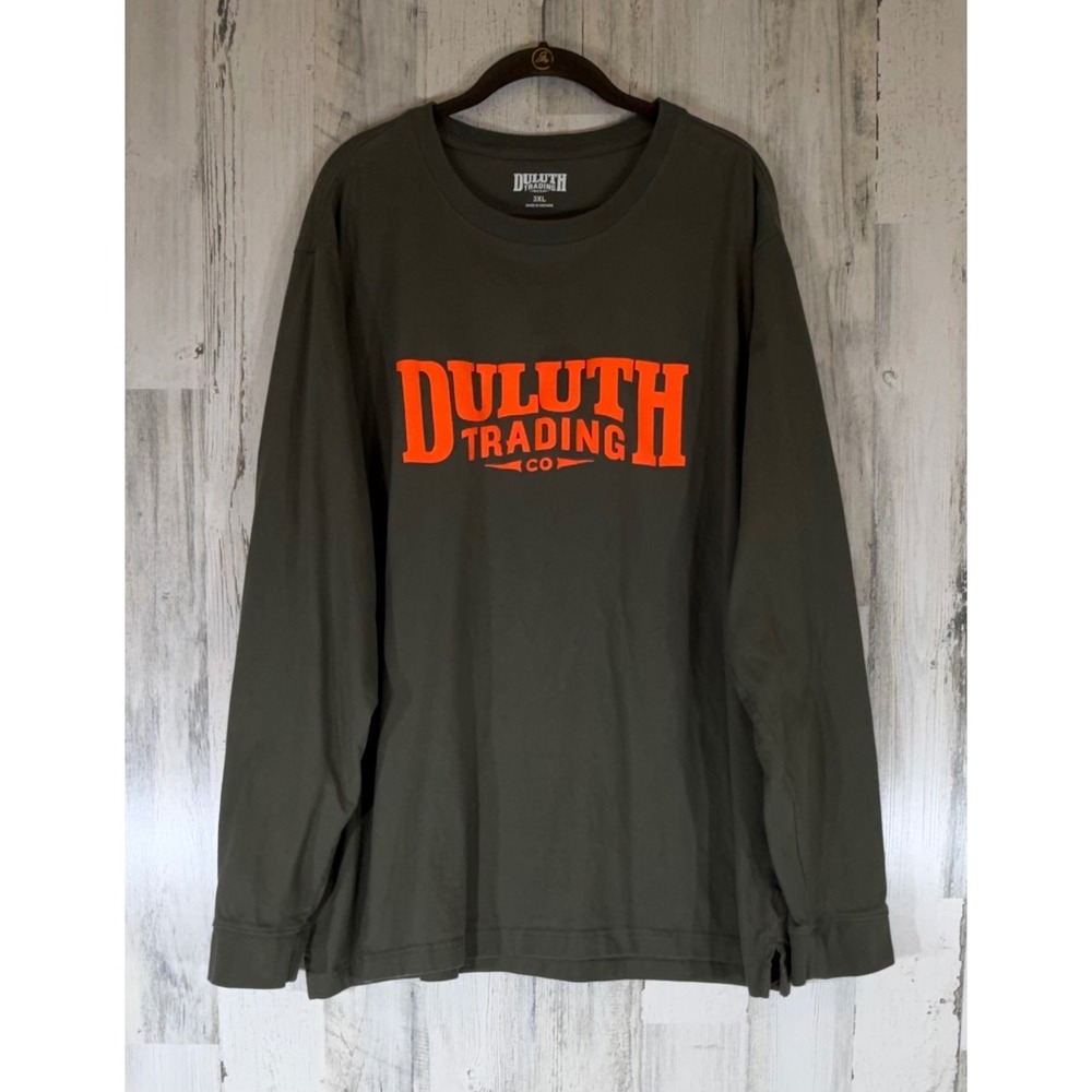 Duluth Trading Co Long Sleeve T-Shirt 3XL Olive Green Orange Logo Workwear
